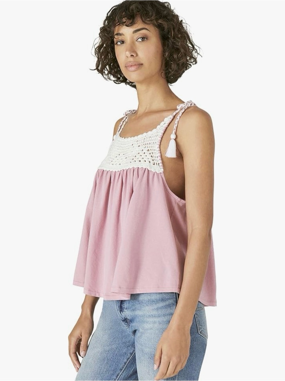 LUCKY BRAND Tank with White Crochet Yoke